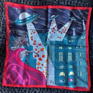 Hermès "Space Shopping au Faubourg" 42cm Silk Scarf